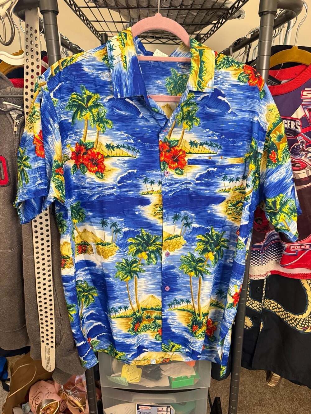 Rima Beachwear Tropical Island Print Short Sleeve Button-Down Hawaiian Shirt